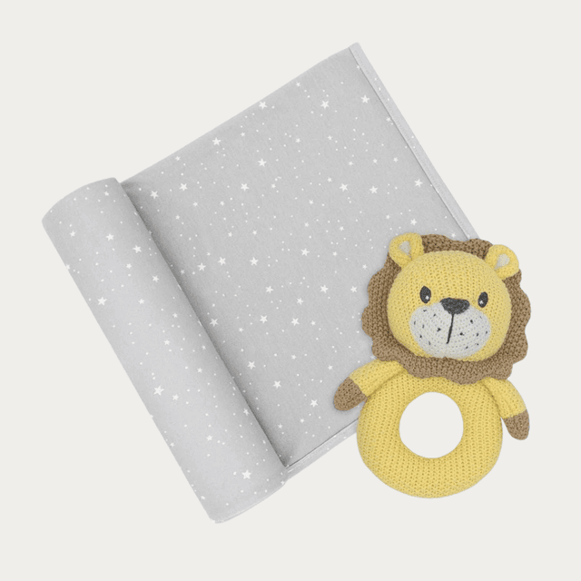 Swaddle Wrap and Rattle set Lion